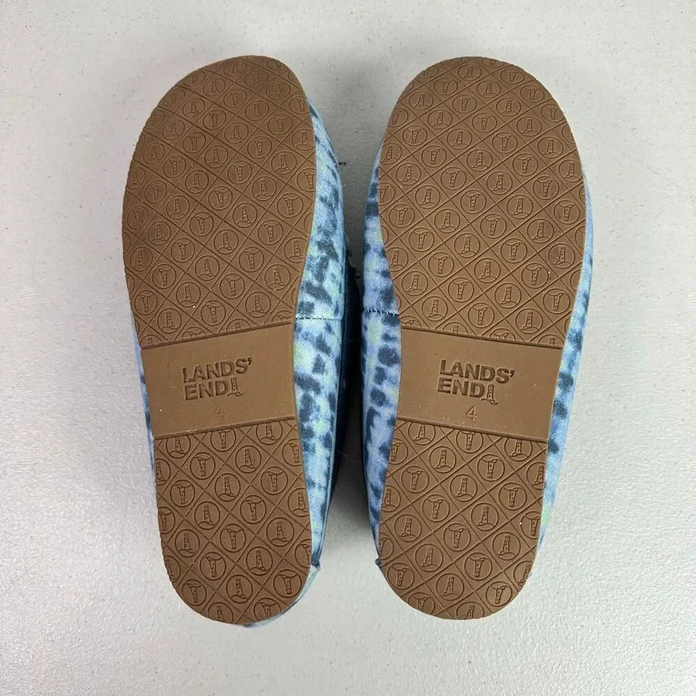 Lands End Kids Moccasin Slippers size 4 Blue